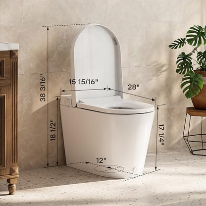 HOROW Non-Electric Bidet Toilet with Auto Flush, Tankless One-Piece Toilet with Powerful Flush, 1.22 GPF Water Saving, Battery Operated, No Rewiring, Suitable for No Outlet Bathrooms, 12" Rough-In