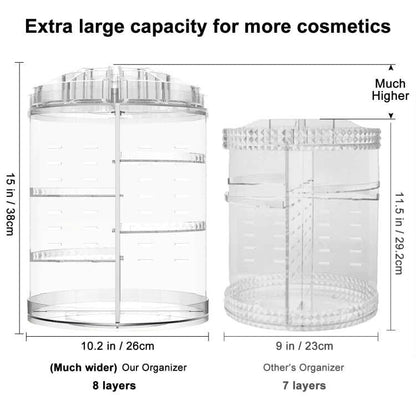 AMEITECH Makeup Organizer, 360 Degree Rotating Adjustable Cosmetic Storage Display Case with 8 Layers Large Capacity, Fits cosmetics, Makeup Brushes, Lipsticks and More, Clear - style: 8 Layers with lipsticks boxes