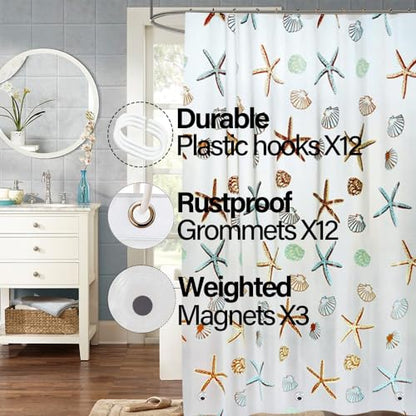 Plastic Shower Liner - Premium PEVA 4G Shower Curtain Liner with Rustproof Grommets and 3 Weighted Magnets, Waterproof Shower Curtains for Bathroom (Starfish) - color: Starfish, size: 71"W x 71"L (Pack of 1)