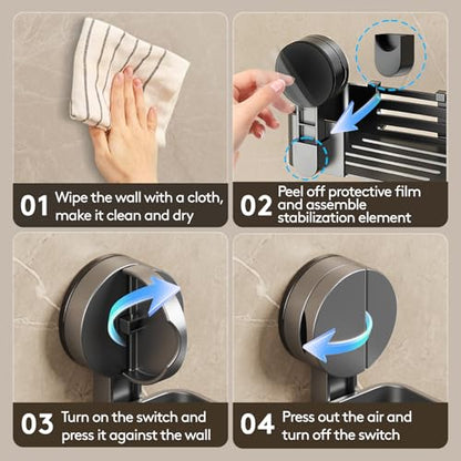Suction Cup Shower Caddy Without Drilling | 4 Hooks, 32 cm Length, 10 kg Load Capacity, 1-Minute Installation | Removable and Rust-Free Shower Shelf