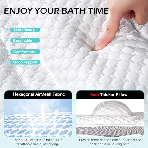 Full Body Bath Pillow for Bathtub, Thick Soft Tub Cushion with Non-Slip Suction Cups Dual Hooks, Luxury Spa Pillow for Neck Back and Hip Support, 55" x 18" - color: White