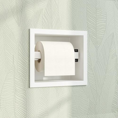 Qeke Recessed Toilet Paper Holder 304 Stainless Steel, Matte White | Rustproof Toilet Paper Holder Built-in, in Wall Tissue Paper Holder with Push-to-Open Rod for Bathroom & RV - color: Matte White