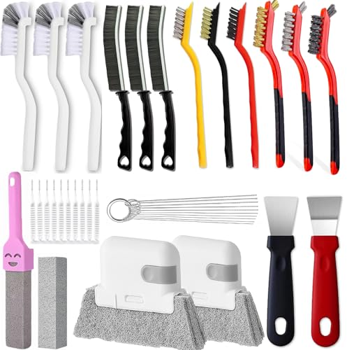 20pcs Cleaning Brush Set, Crevice Cleaning Brush Set with Mini Wire Nylon Bristle Brushes, Hard Bristle Scrub Brushes, Hard Water Stain Remover, Window Track Cleaner, Shower Head Cleaner