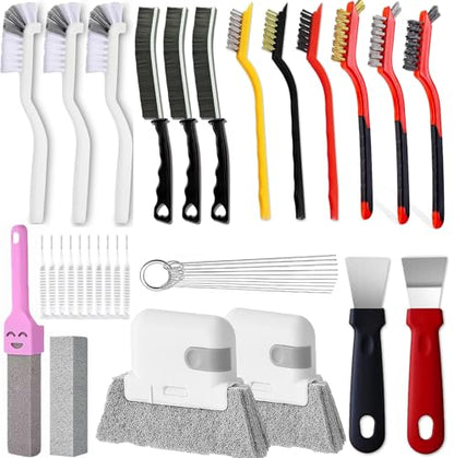 20pcs Cleaning Brush Set, Crevice Cleaning Brush Set with Mini Wire Nylon Bristle Brushes, Hard Bristle Scrub Brushes, Hard Water Stain Remover, Window Track Cleaner, Shower Head Cleaner