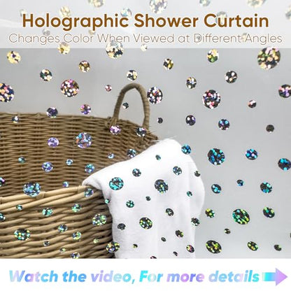 Holographic PEVA Shower Curtain Liner, Glitter Gem Pattern, 70 x 72 in | Waterproof Clear Plastic, 3 Bottom Magnets, 12 Rustproof Grommets, Color-Changing Effect, For Stalls and Tubs - color: Gem