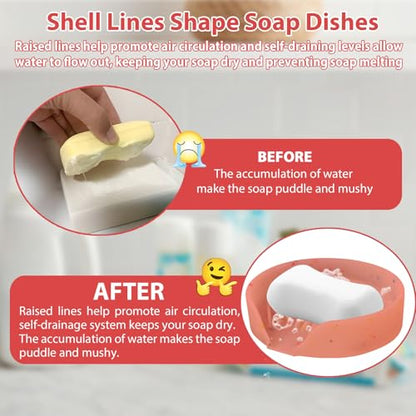 Silicone Bathroom Soap Dishes, Self Draining Waterfall Bar Soap Holder & Saver, Dish Soap Tray, Sponge Holder, 13 Non-Slip Suction Cups Dishwasher Safe for Bathroom Kitchen Shower Sink Organizer Red