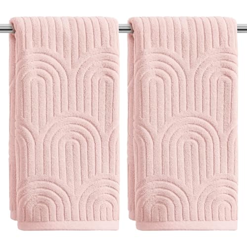 Artoid Mode 2 Pcs Pink 3D Arched Stripes Jacquard Hand Towels for Bathroom, 100% Cotton Soft Absorbent Bathroom Decor Towels, 13.7 x 29.5 Inch - color: Pink, size: 13.7" x 29.5", 2PCS