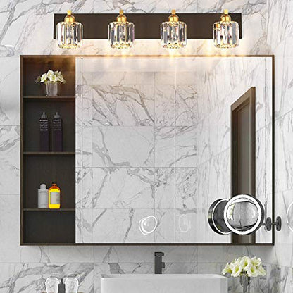 Aipsun Crystal Bathroom Vanity Lighting Black Vanity Light Fixtures Modern Vanity Light for Bathroom 4 Lights(Exclude Bulb) - color: Black Gold (Round), size: 32 inch