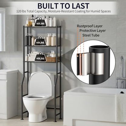 3-Tier Over The Toilet Storage, Freestanding Metal Bathroom Shelves, Space Saver Above The Over Toilet Storage Shelf for Bathroom (Black) - color: Black