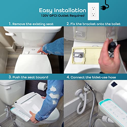 BidetMate 1000 Series Electric Bidet Toilet Seat, Heated Water and Seat | Instant warm-water wash, heated seat, air dryer, and self-cleaning nozzle. Side panel control. Fits round toilets. - style: 1000 Series | Round | Side Panel