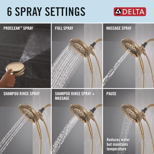 Delta 6-Setting In2ition 2-in-1 Dual Shower Head with Handheld High Pressure ProClean Spray, Brushed Gold Detachable Shower Head with Hose, 1.75 GPM Flow Rate, Champagne Bronze 75655CZ - color: Champagne Bronze