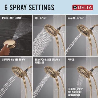 Delta 6-Setting In2ition 2-in-1 Dual Shower Head with Handheld High Pressure ProClean Spray, Brushed Gold Detachable Shower Head with Hose, 1.75 GPM Flow Rate, Champagne Bronze 75655CZ - color: Champagne Bronze