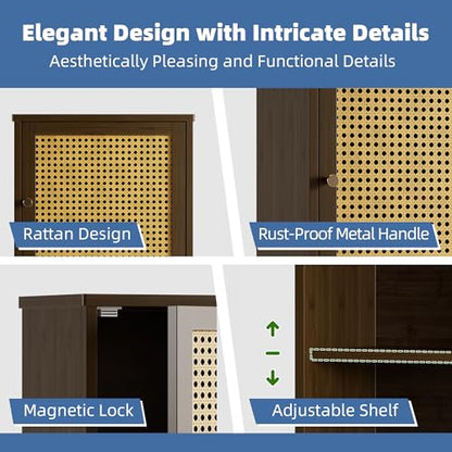 HITNET Bathroom Cabinet Wall Mounted, Medicine Cabinet with Single Rattan Door, Bamboo Hanging Storage Organizer Over Toilet, Space Saving, Walnut - color: Walnut