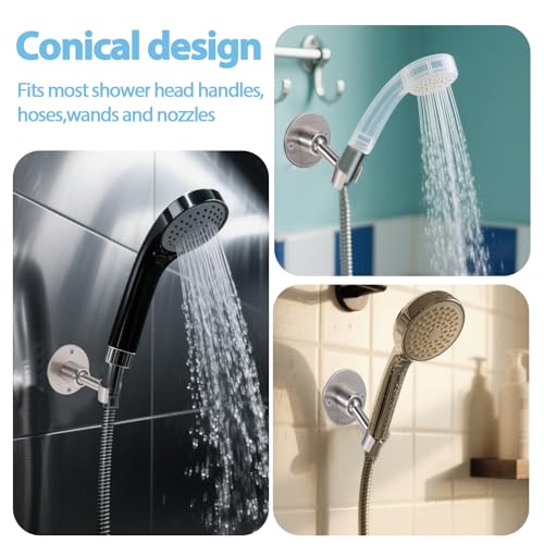 Stainless Steel Shower Head Holder Wall Mount 360° Adjustable Handheld Showerhead Bracket Metal Showerhead Wand Bracket SUS 304 Steel Shower Spray Holder Brushed Finish