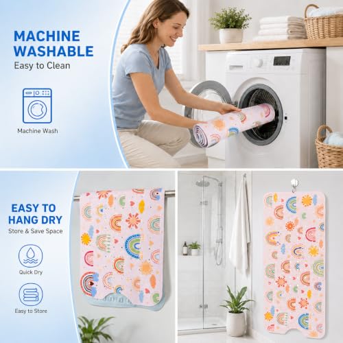 Cinrobiye Bath Mat for Tub Non Slip, 40 x 16 Inch Boho Rainbow Bathtub Shower Mat with Suction Cups and Drain Holes, Waterproof Machine Washable Bathroom Mat - color: Rainbow