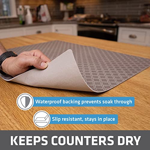 Drymate Jumbo XL Dish Drying Mat (19”x24”), Low-Profile, Super Absorbent, Quick Dry Fabric, Waterproof & Slip-Resistant, for Kitchen Counter, Trimmable, Easy to Clean (USA Made)(Taupe) - size: 19" x 24"