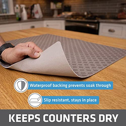 Drymate Jumbo XL Dish Drying Mat (19”x24”), Low-Profile, Super Absorbent, Quick Dry Fabric, Waterproof & Slip-Resistant, for Kitchen Counter, Trimmable, Easy to Clean (USA Made)(Taupe) - size: 19" x 24"