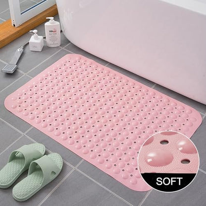Bathtub and Shower Mats, 28 x 15 Inch Non-Slip Bath Mat, Machine Washable Bath Tub Mat with Suction Cups & Drain Holes for Bathroom, Beige - color: Pink, size: 28" x 15" (Rectangular)
