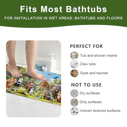 Bath Tub Mat Non Slip Bath Mat Shower Mat for Baby Adults, BPA Free Extra Long Bathtub Mat, 40x16 Inches Eco-Friendly Kids Bath Mats with Suction Cups and Drain Holes, Machine Washable,Animals - color: Education