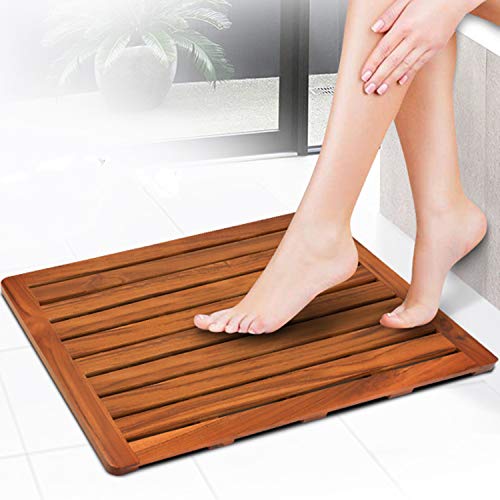 Utoplike (24"x18") Teak Wood Bath Mat, Shower Mats for Bathroom Large | Solid Wooden, with Non-Slip Pads, for Spa Home or Outdoor Inside Shower - size: 24" x 18" (Rectangular)