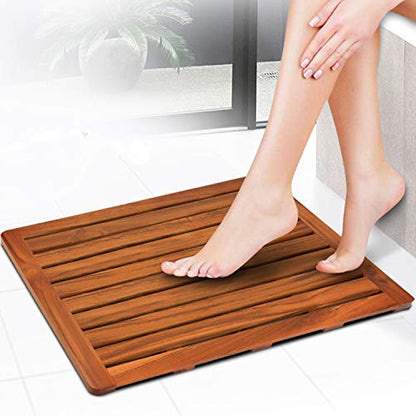 Utoplike (24"x18") Teak Wood Bath Mat, Shower Mats for Bathroom Large | Solid Wooden, with Non-Slip Pads, for Spa Home or Outdoor Inside Shower - size: 24" x 18" (Rectangular)