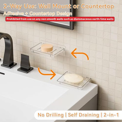 SUOXING 2 Pack Bar Soap Holder for Shower Wall,Self Draining Adhesive Soap Holder,Rustproof Wall Mounted Acrylic Shower Soap Rack & Caddy for Bathroom,Bath,Kitchen,No Drilling PlasticSoap Shelf,Clear - color: Clear