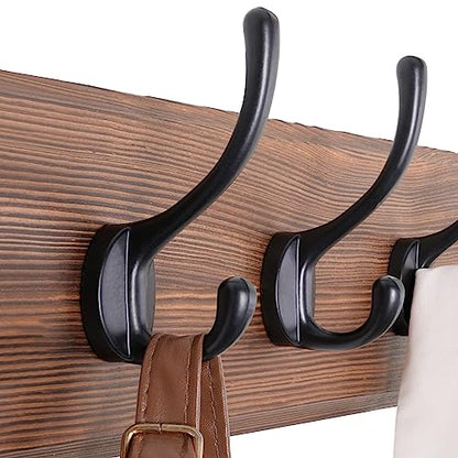 SKOLOO Rustic Wall Mounted Coat Rack, Case of 2, Pine Solid Wood Coat Hook Hanger - 10 Hooks for Hanging Clothes Robes Towels Coats - color: Brown Plate & Black Hook, size: 2 Item-10 Hooks