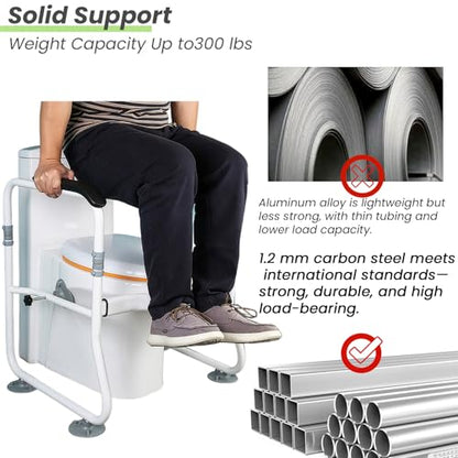 Toilet Safety Rails, Bathroom Stand Assist Aid for Elderly, Adjustable Anti-Slip Toilet Handles Bar with Wide Base, Tool-Free Assembly for Seniors, Disabled & Post-Surgery Recovery - color: White