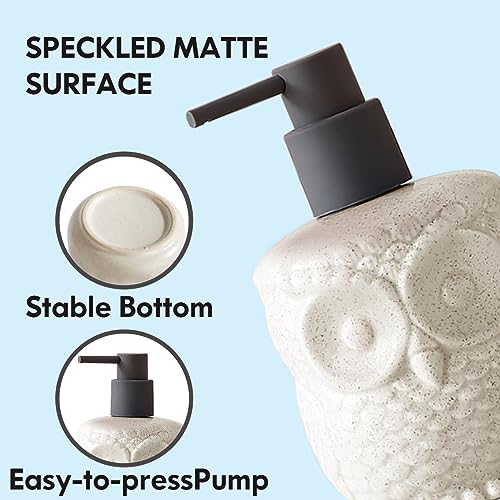 Owl Ceramic Liquid Soap Dispenser - 15.2oz Refillable for Bathroom Countertop, Kitchen, Essential Oil, Lotion - Hand and Dish Soap Foam Dispenser - color: Liquid-owl