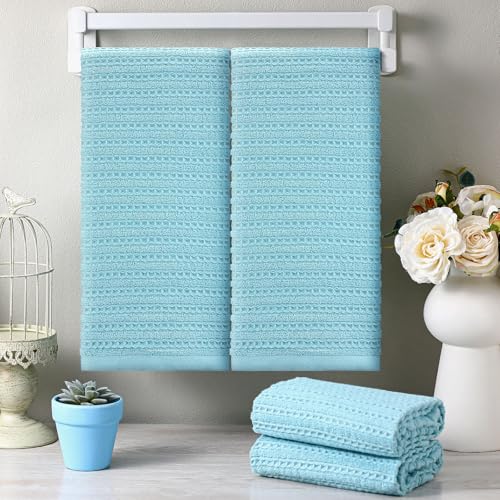 4 Pack Turquoise Hand Towels Waffle 100% Cotton 13x29 Inch | Soft Absorbent Bathroom Kitchen Use, Waffle Texture Quick Dry, Durable Cotton Washcloths Ideal for Guests Daily Needs - color: Turquoise