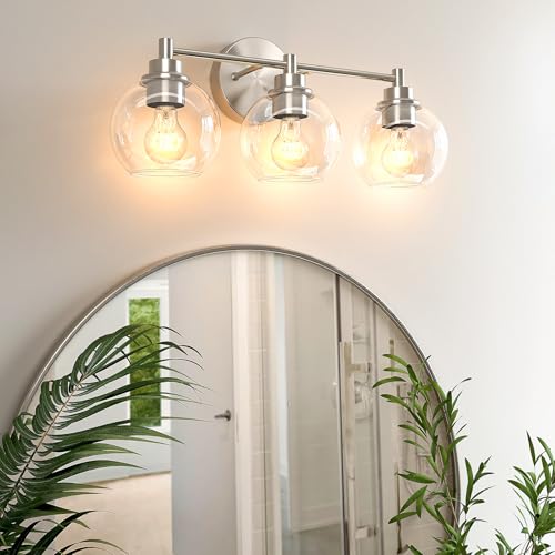 VONLUCE 3 Light Bathroom Vanity Light Fixtures, Brushed Nickel Finish | Globe Glass Shades, E26 Sockets, Easy to install, ETL Certificated, Vanity Lights for Bedroom Hallway Living Room - color: Nickel, size: 3-Light