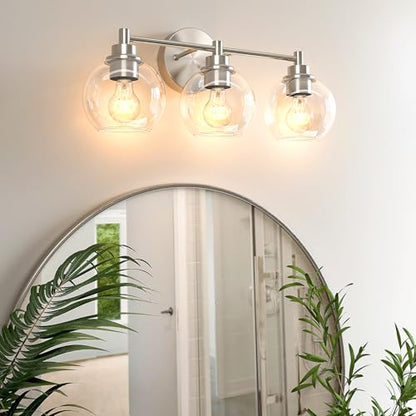 VONLUCE 3 Light Bathroom Vanity Light Fixtures, Brushed Nickel Finish | Globe Glass Shades, E26 Sockets, Easy to install, ETL Certificated, Vanity Lights for Bedroom Hallway Living Room - color: Nickel, size: 3-Light