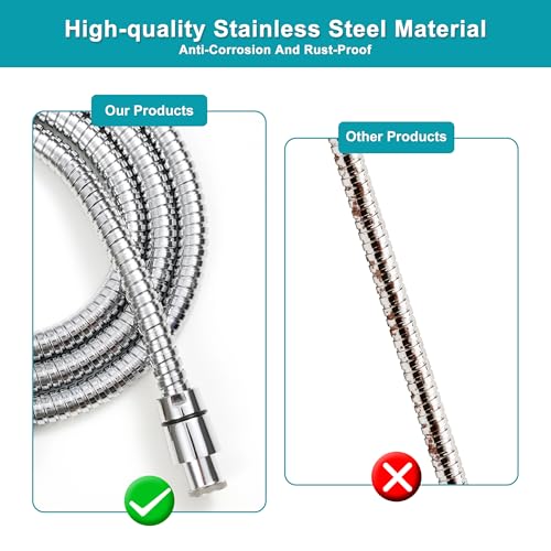 GwernKB Shower Hose,79In Long Stainless Steel Hose for Handheld Shower Head | Silver Electroplating,Leak-proof,with Steel Insert,Durable & Flexible,Bathroom Bidet Sprayer Extension Attachment Replacement - color: Silver
