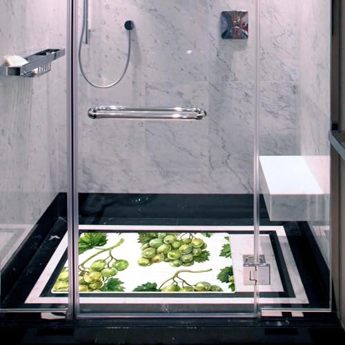 Non Slip Bath Mat for Tub, 15.1 x 26.8 Inch Bathtub Mat Machine Washable Shower Mat with Drain Holes and Suction Cups, Watercolor Seamless Green Grapes and Leaves - color: Multi 01