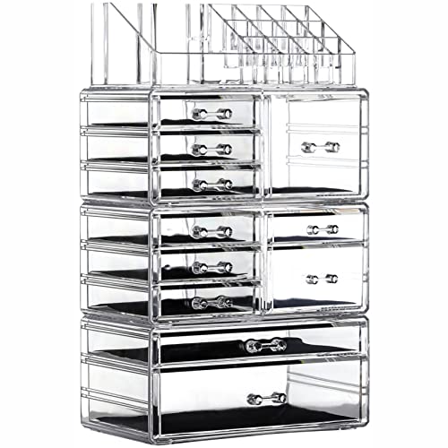 Cq acrylic Makeup Organizer Skin Care Large Clear Cosmetic Display Cases Stackable Storage Box With 11 Drawers For Vanity,Set of 4 - size: 11 Drawers