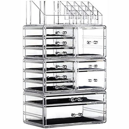 Cq acrylic Makeup Organizer Skin Care Large Clear Cosmetic Display Cases Stackable Storage Box With 11 Drawers For Vanity,Set of 4 - size: 11 Drawers