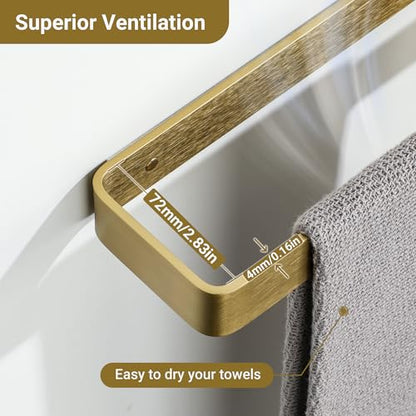 SAYAYO Brushed Gold Hand Towel Holder for Bathroom Wall, 8 Inch Self Adhesive Towel Bar Hand Towel Rack Square Heavy Duty - color: Gold, size: 8 Inch