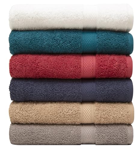 Pleasant Home Bath Towels Set of 6 (24” x 50”) 100% Cotton, Multicoloured | 515 GSM | Lightweight, Soft & Highly Absorbent Luxury Towels for Bathroom | for Gym, Pool & Spa - color: Multicoloured