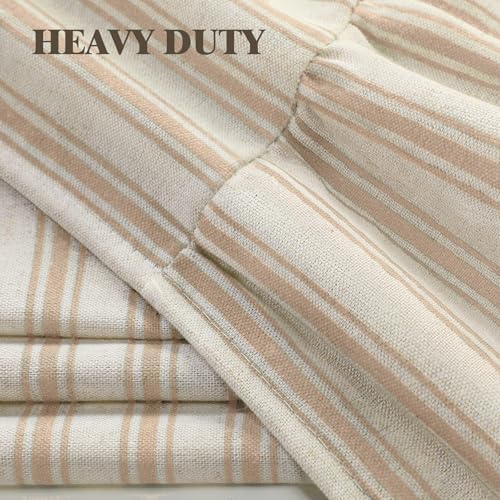 Farmhouse Shower Curtain Ruffle Linen Cream-Beige Stripe 72"W x 78"L | Farmhouse Boho, Striped, Bottom Ruffle, Linen Fabric, Rustic, Country, Natural Look, Washable, for Bathroom Bathtub - color: Cream-beige Stripe, size: 72"W x 78"L