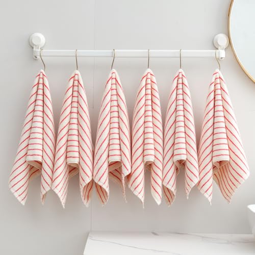 Striped Hand Towels for Bathroom, 100% Cotton Red Stripe, 6 Pack, | Face Towels Super Soft Fast Drying Black Stripes Bathroom - color: Red