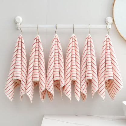 Striped Hand Towels for Bathroom, 100% Cotton Red Stripe, 6 Pack, | Face Towels Super Soft Fast Drying Black Stripes Bathroom - color: Red