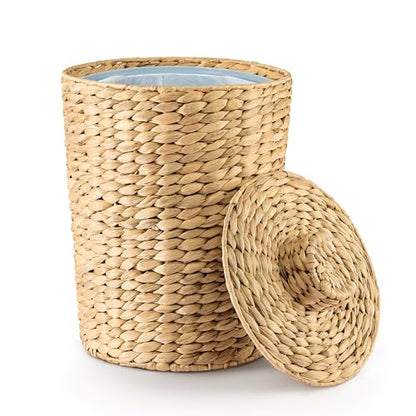 Tidita Water Hyacinth Bathroom Garbage Can with a Lid, 2 Gallon Capacity | Water Hyacinth, Iron Frame, Removable Liner, Compact, Handwoven Design, Boho Style, Kitchen, Bedroom, Office, No Assembly - color: Natural, size: 2 Gallons