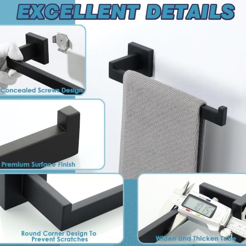 Alise Hand Towel Holder Towel Bar for Bathroom Wall Mount,Matte Black | SUS304 Stainless Steel Towel Ring Square Towel Hanger Towel Rack for Bathroom Lavatory Kitchen - color: Matte Black
