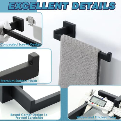 Alise Hand Towel Holder Towel Bar for Bathroom Wall Mount,Matte Black | SUS304 Stainless Steel Towel Ring Square Towel Hanger Towel Rack for Bathroom Lavatory Kitchen - color: Matte Black