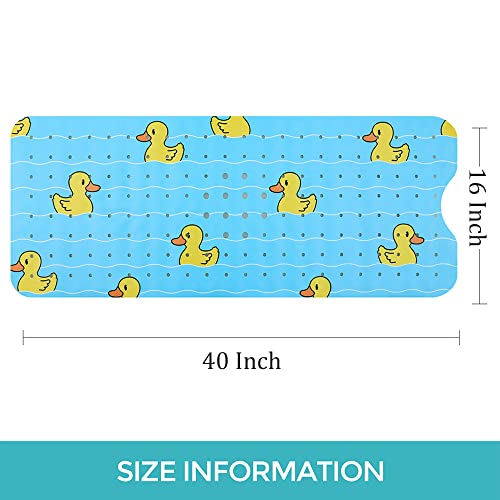 Bath Mat for Tub Non Slip Baby Kids Bathtub Mat Extra Long 40X16 Inch Blue Toddler Shower Mat Anti Slip Tub Mat with Suction Cups & Drain Holes, Machine Washable,Duck - color: Blueducks