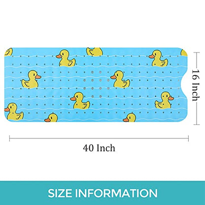 Bath Mat for Tub Non Slip Baby Kids Bathtub Mat Extra Long 40X16 Inch Blue Toddler Shower Mat Anti Slip Tub Mat with Suction Cups & Drain Holes, Machine Washable,Duck - color: Blueducks