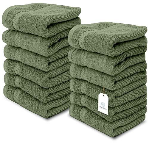 White Classic Luxury Cotton Washcloths 13x13 Inch - 650 GSM Turkish Cotton | Hotel, Spa, Bathroom Face Towel | 12 Pack, Forest Green - color: 11: Forest Green