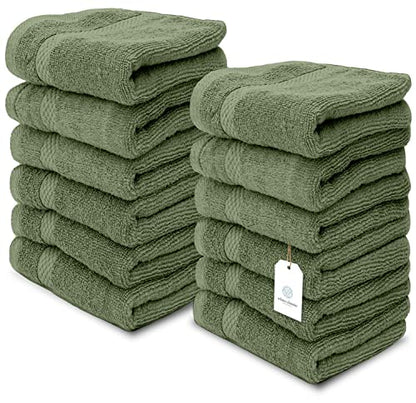 White Classic Luxury Cotton Washcloths 13x13 Inch - 650 GSM Turkish Cotton | Hotel, Spa, Bathroom Face Towel | 12 Pack, Forest Green - color: 11: Forest Green