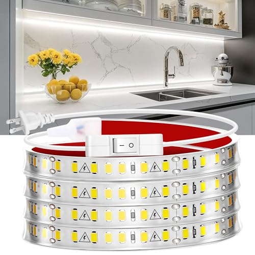 maylit Under Cabinet Strip Lighting Plug in 84in, Ultra Bright Small LED Light Bar, 6000K Cool White, 110V-120V Wired Lights for Kitchen Cabinet, Counter, Workbench, Desk, Closet, Shelf, Indoor - color: Cool White, size: 84in