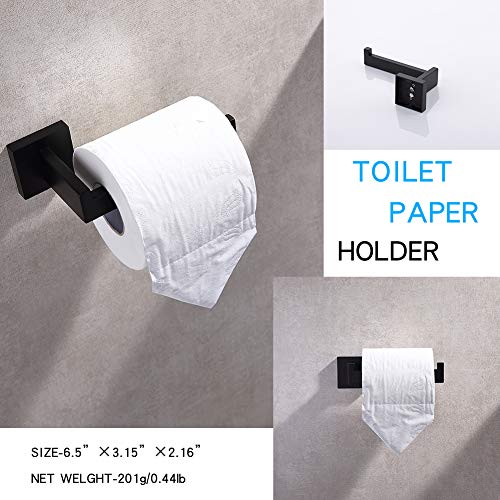 TASTOS 3-Piece Bathroom Hardware Set Matte Black Wall Mounted Bathroom Accessory Set, Premium Stainless Steel Robe Hook Toilet Paper Holder 16-Inch Towel Bar (Black) - color: Matte Black